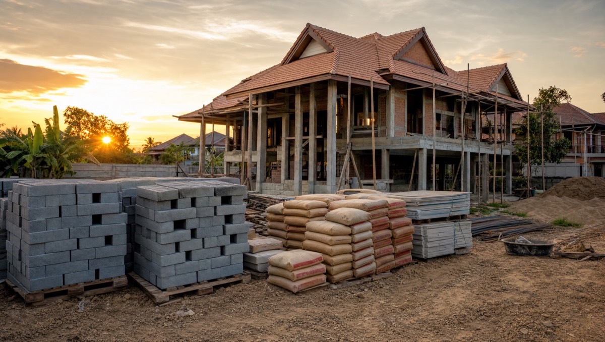 Construction site with delivered materials
